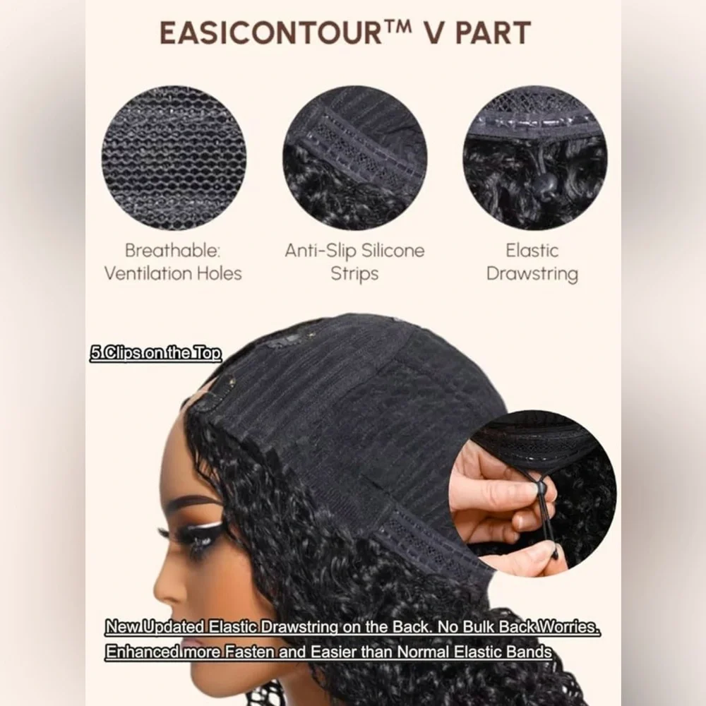 UNICE Natural Black Human Hair Yaki V Part EasiContour 22 Inch Glueless Wig
